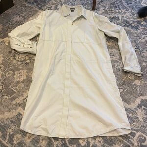 Theory Light Blue Cream Button Down Shirt Dress